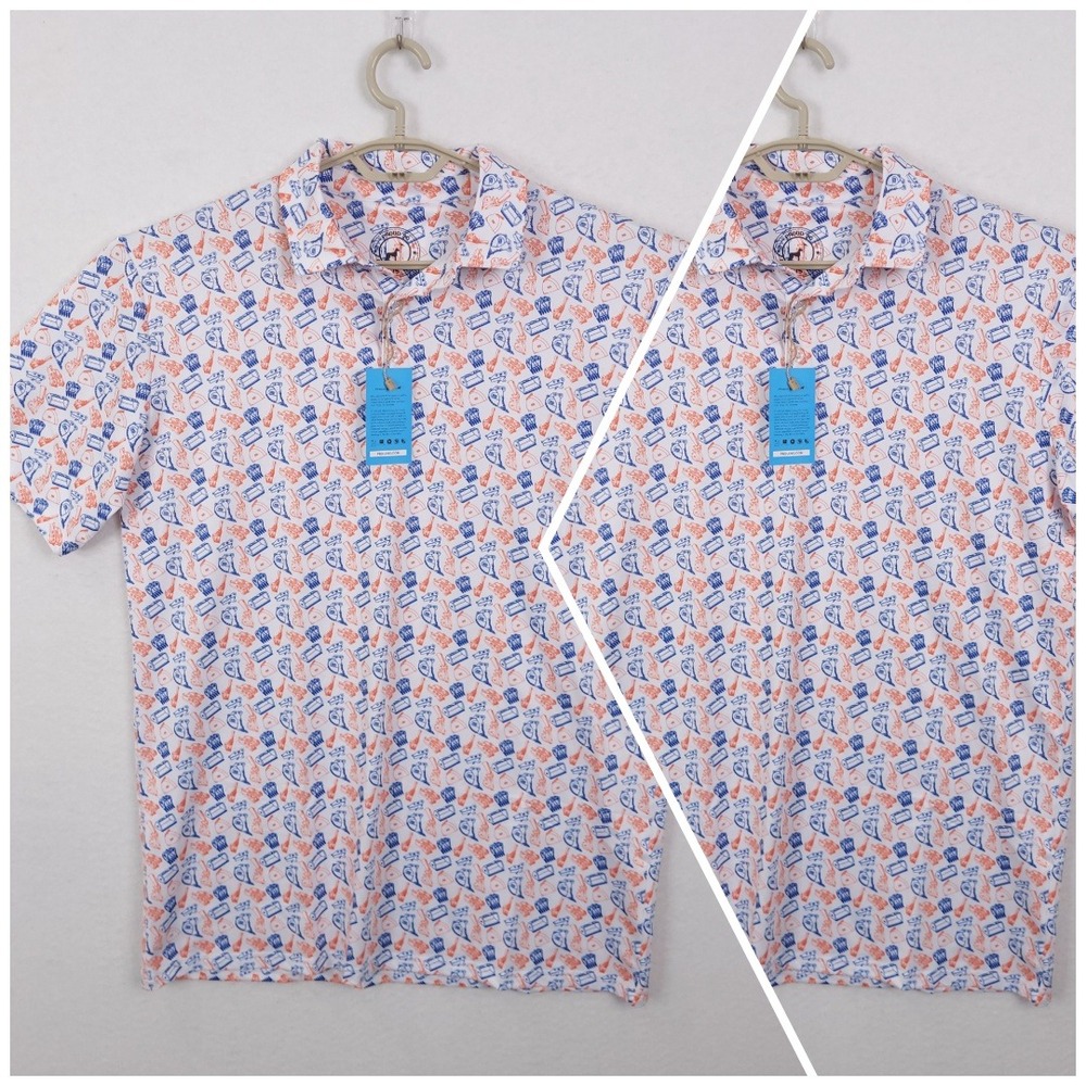 2 Proud 90 Golf Polo Men Large Performance Construction Print Usa Flag Americana